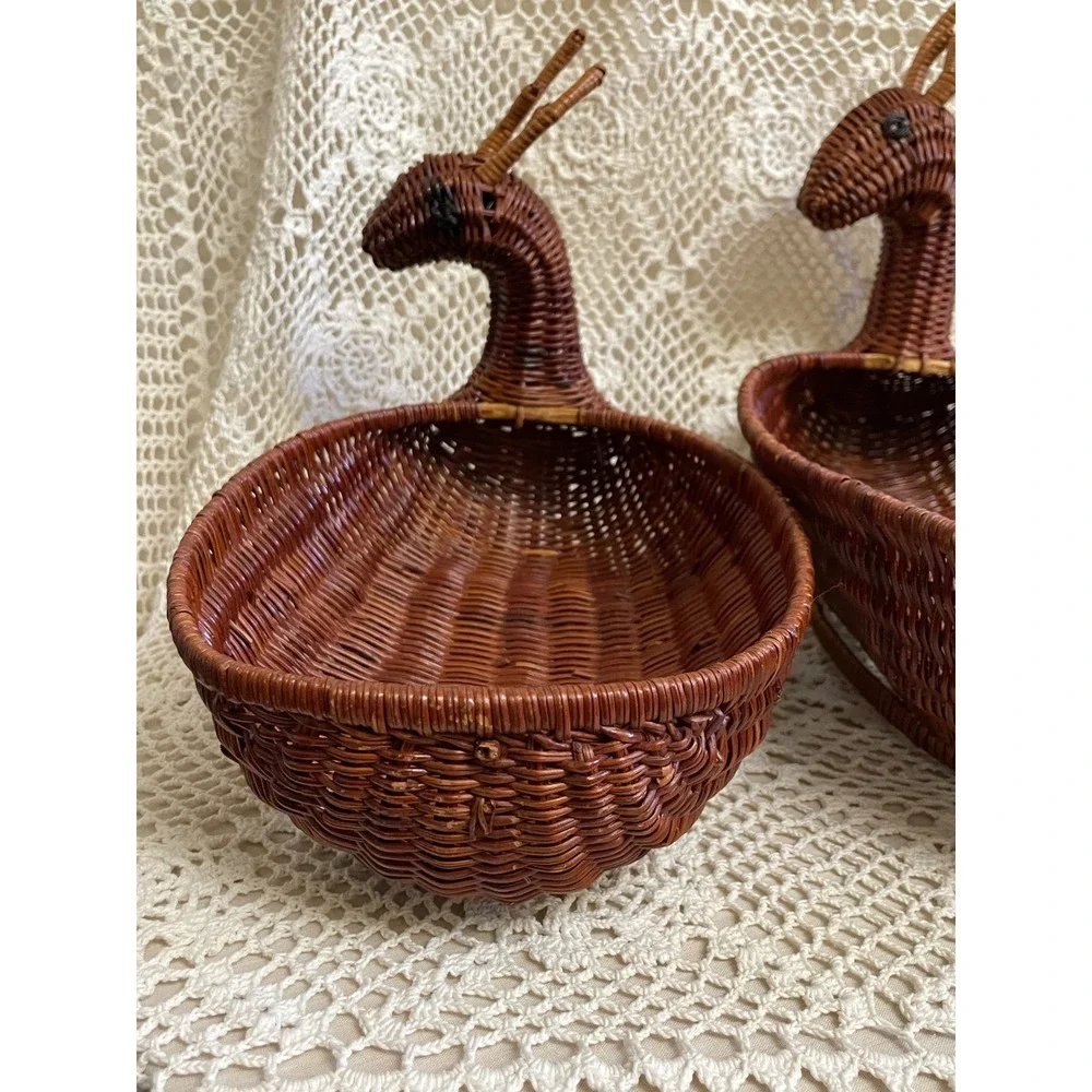Wicker Deer Reindeer Basket Set Home Decor Brown Vintage FLAWS